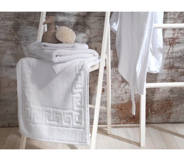 Alfombrillas de baño con acabado en greca, 650 gr/m2, 100% algodón, blancos